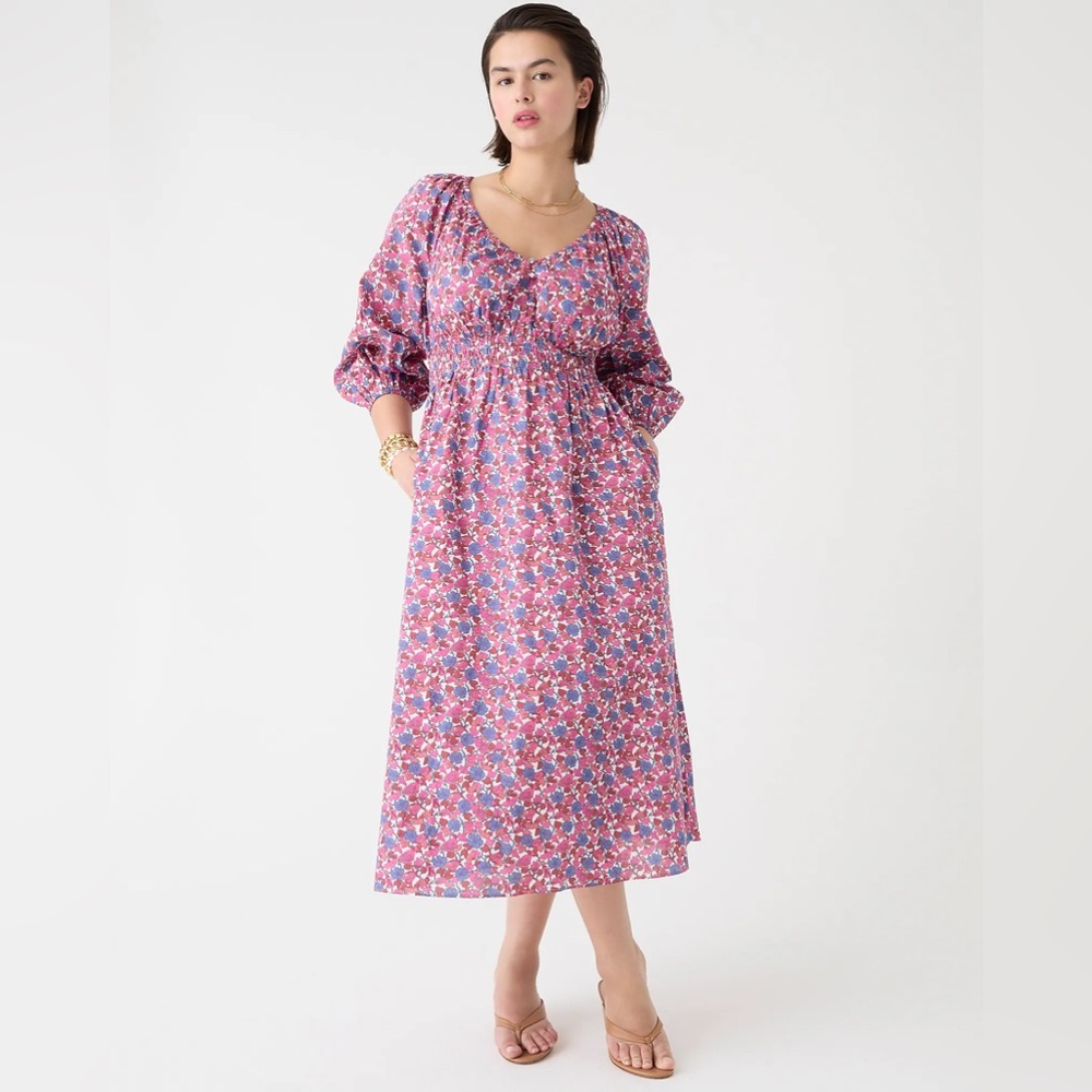 V-neck midi dress in blue blooms blockprint